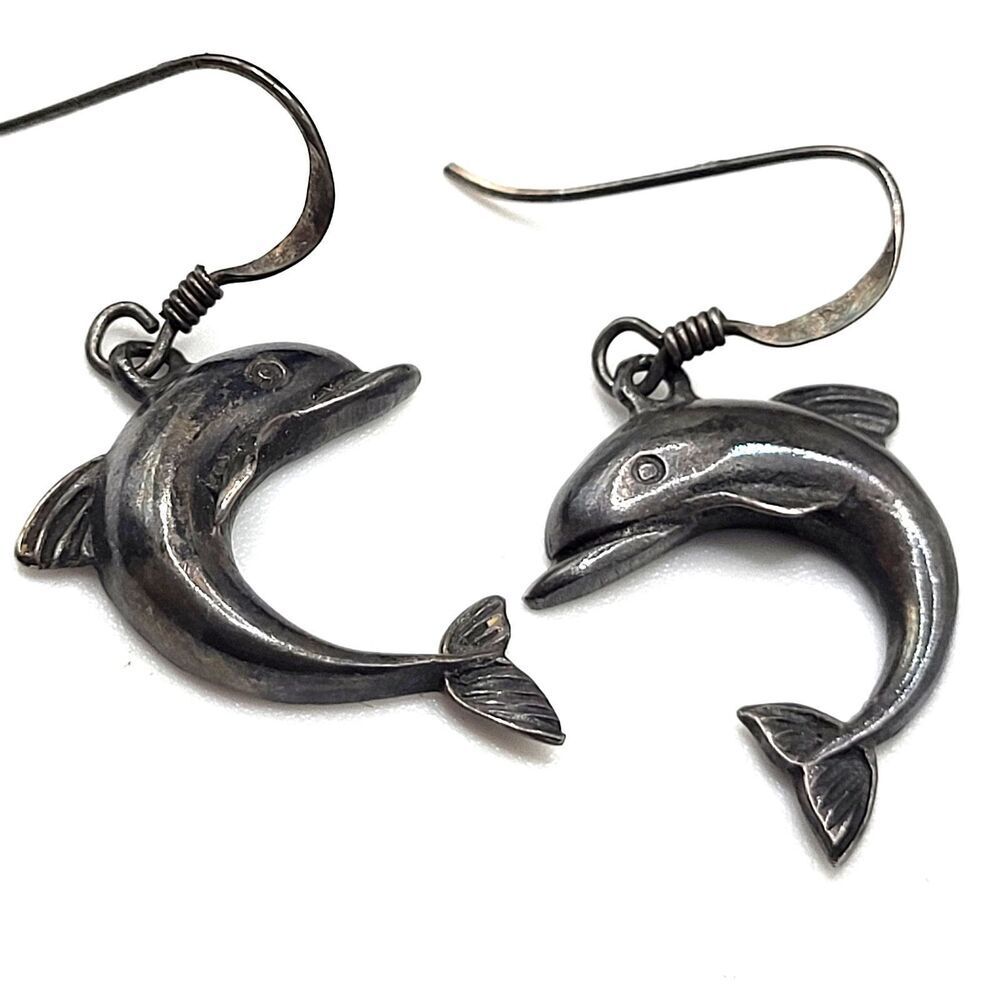 Sterling Silver Dolphin Earrings 1.5in
